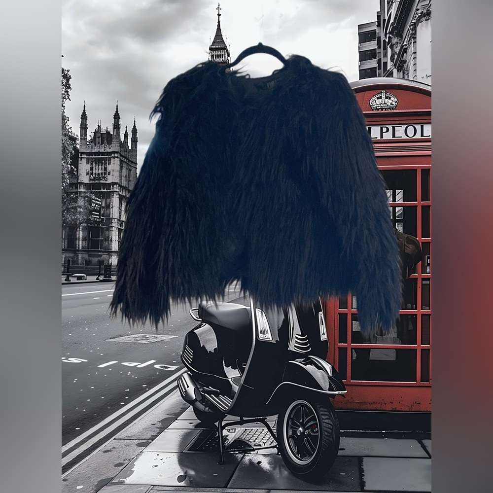 Fhillinuo Black gothic sexy Monster Fur Jacket L